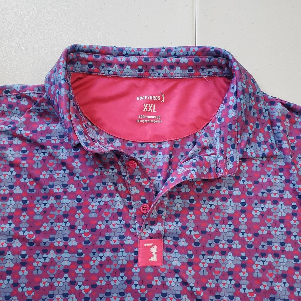 BogeyBros Polo Shirt Mens 2XL Purple Blue Geometric Whale Tale Golf Performance
